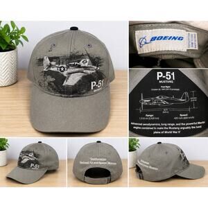Boeing P-51 Mustang Hat Smithsonian Air Space Museum Cap Adjustable Gray
